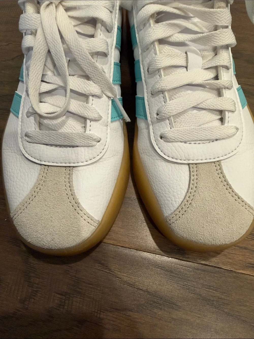 Adidas VL Court Women’s White Sneakers with Teal Stripes Worn once